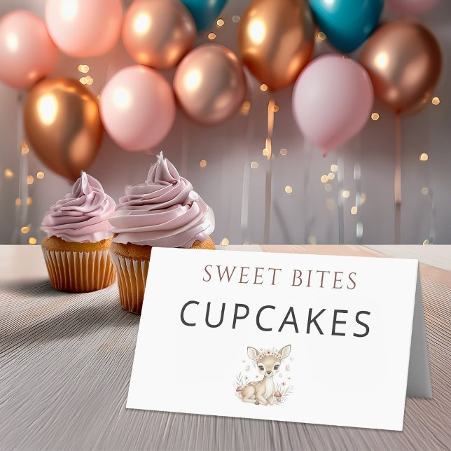 Pink Blush Woodland Deer Girl Baby Shower Cupcakes Place Card (Creator Uploaded)