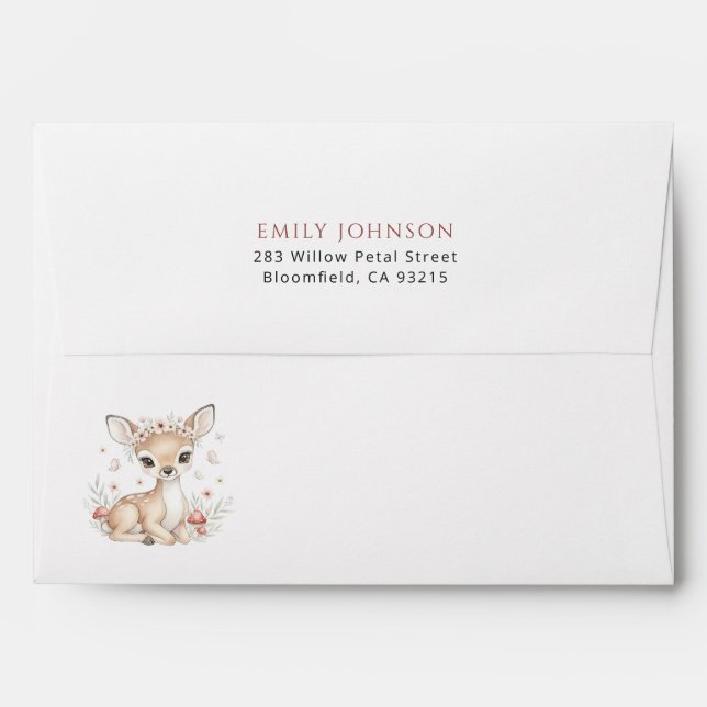 Pink Blush Woodland Deer Girl Baby Shower Envelope (Back (Top Flap))