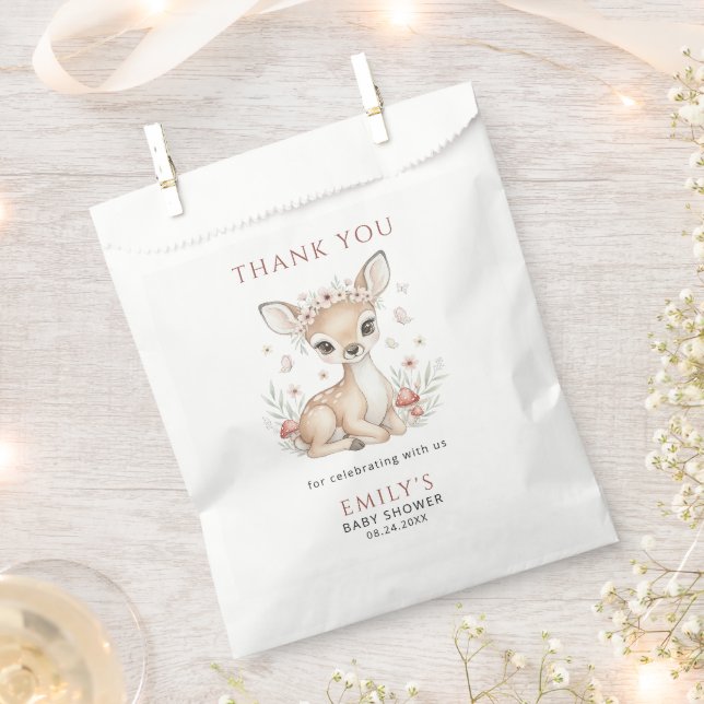 Pink Blush Woodland Deer Girl Baby Shower Favor Bag (Clipped)