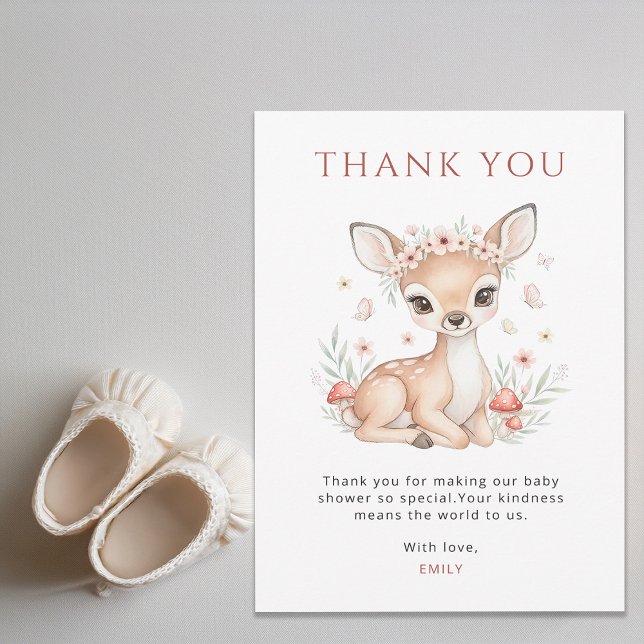 Pink Blush Woodland Deer Girl Baby Shower Thank You Card (Creator Uploaded)