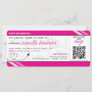 Pink Boarding Pass Bridal Shower Invitation