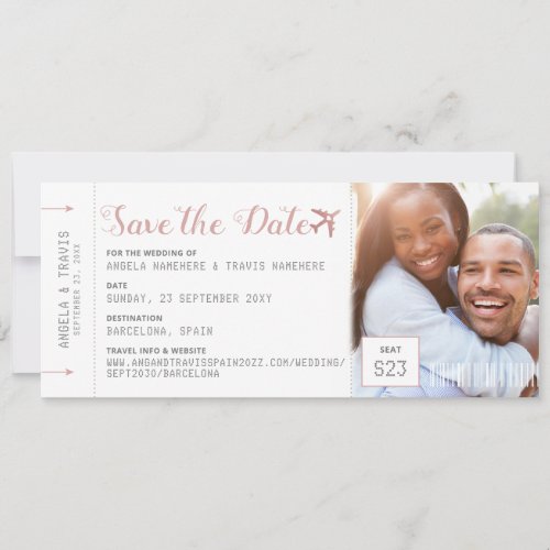Pink Boarding Pass Destination Photo Save the Date