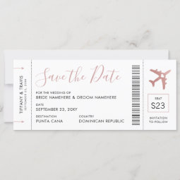 Pink Boarding Pass Plane Ticket Save The Date Announcement 