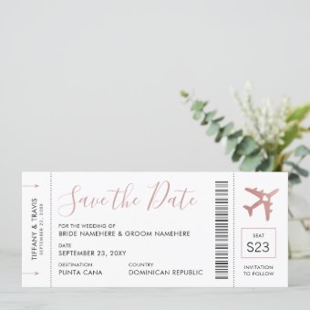 Pink Boarding Pass Plane Ticket Save the Date Announcement | Zazzle