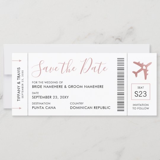 Pink Boarding Pass Plane Ticket Save the Date Announcement | Zazzle.com