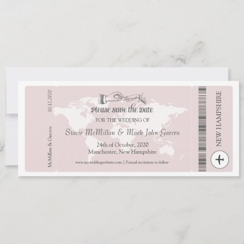 Pink Boarding Pass Save the Date Invitation