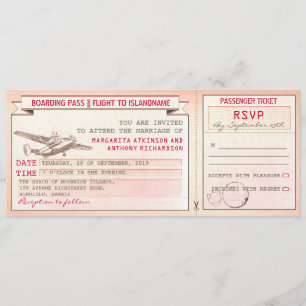 pink boarding pass ticket-vintage wedding invites
