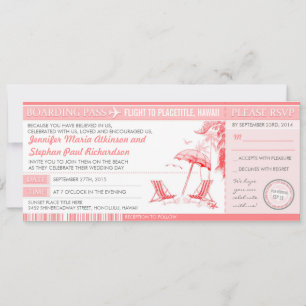 pink boarding pass tickets wedding invitation