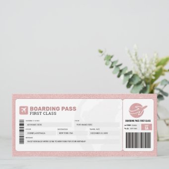 Pink Boarding Pass Travel Trip Plane Gift Ticket Invitation | Zazzle