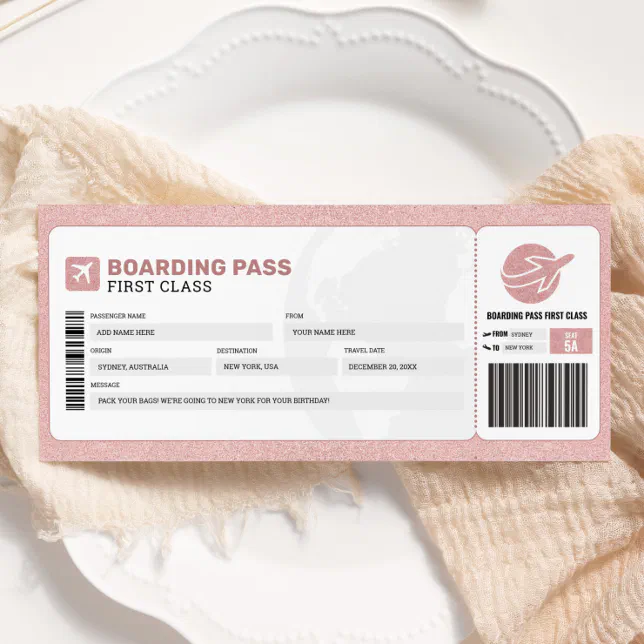 Pink Boarding Pass Travel Trip Plane Gift Ticket Invitation | Zazzle