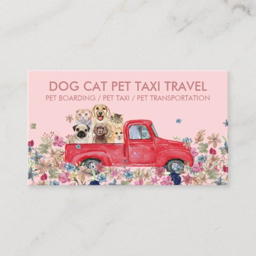 Pink Boarding Truck Flowers Dogs Cats Pet Business Card
