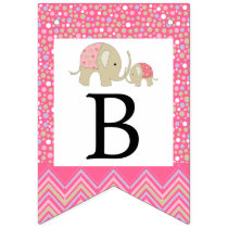Pink Bohemian Elephant and Chevron Baby Shower Bunting Flags