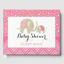 Pink Bohemian Elephant and Chevron Baby Shower Guest Book