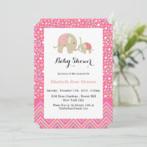 Pink Bohemian Elephant and Chevron Baby Shower Invitation