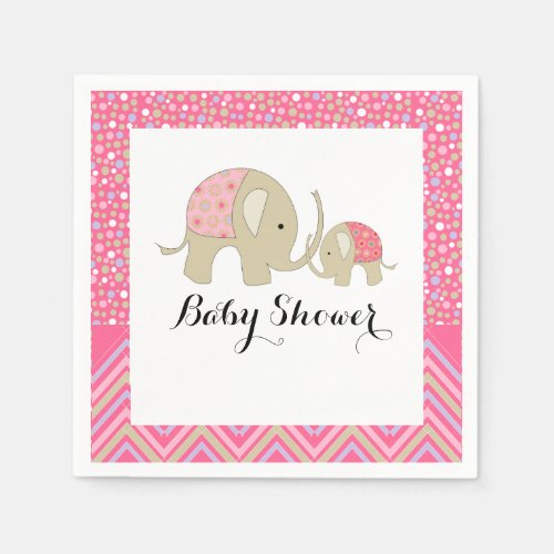 Pink Bohemian Elephant and Chevron Baby Shower Napkins