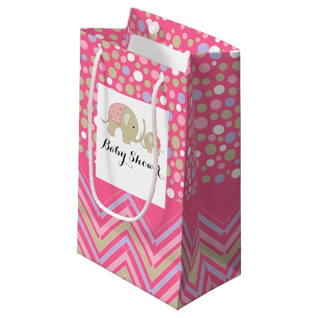 Pink Bohemian Elephant and Chevron Baby Shower Small Gift Bag (Front Angled)