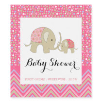 Pink Bohemian Elephant and Chevron Baby Shower Wine Label