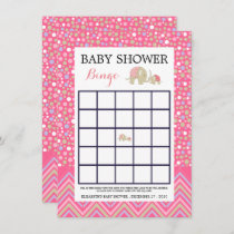 Pink Bohemian Elephant & Chevron Baby Shower Bingo Invitation