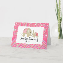 Pink Bohemian Elephant & Chevron Baby Shower Invitation
