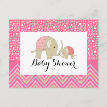 Pink Bohemian Elephant & Chevron Baby Shower Invitation Postcard