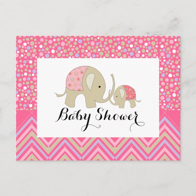 Pink Bohemian Elephant & Chevron Baby Shower Invitation Postcard (Front)