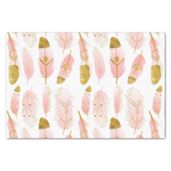 Pink Bohemian Feathers With Gold Foil Tissue Paper by KeikoPrints at Zazzle