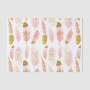 Pink Bohemian Feathers with Gold Foil Tissue Paper