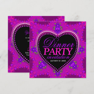 Pink Bohemian Groovy Girl Love Dinner Party Invitation