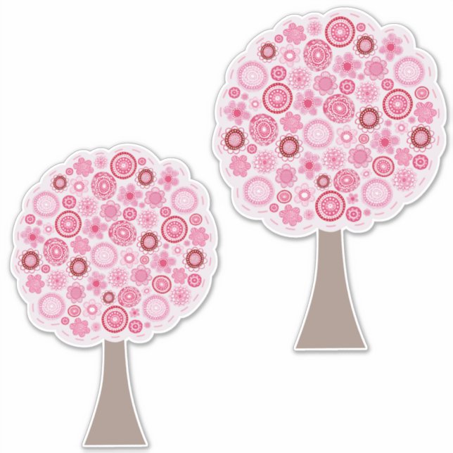 Pink Bohemian Tree Art Illustration Painting Sticker (Front)