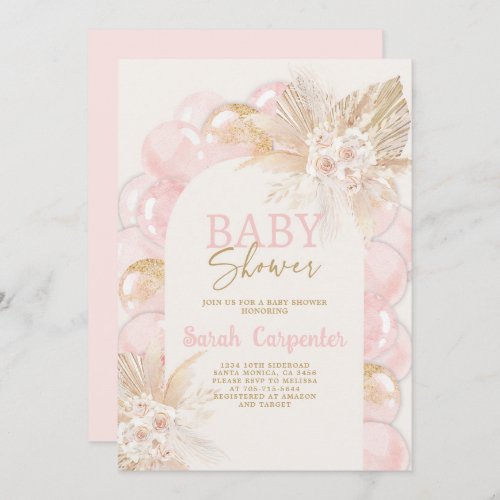 Pink Boho Arch Baby Shower Girl Invitation