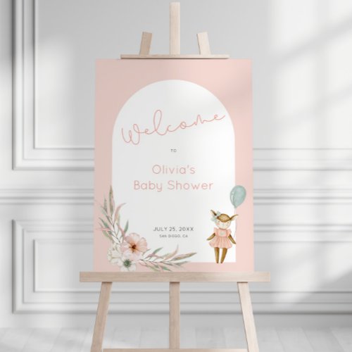 Pink Boho Arch Baby Shower Welcome Sign