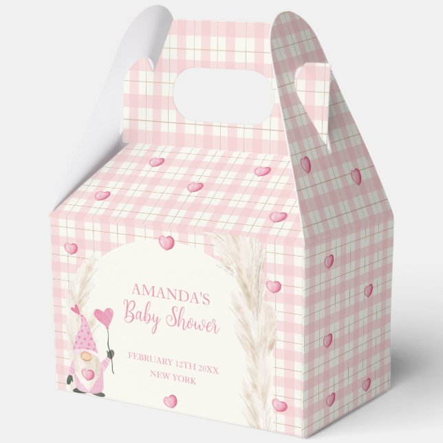 Pink Boho Arch Gingham Sweetheart Baby Shower Favor Boxes (Back)