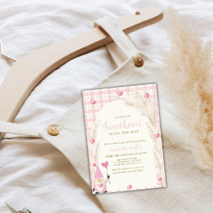 Pink Boho Arch Gingham Sweetheart Baby Shower  Invitation
