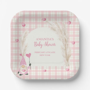 Pink Boho Arch Gingham Sweetheart Baby Shower Paper Plates