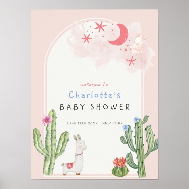 Pink Boho Arch Toys Girl Welcome Baby Shower  Poster (Front)