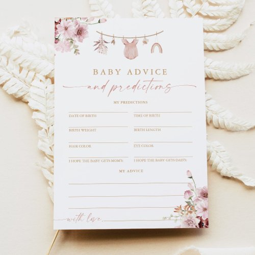 Pink Boho Baby Shower Baby Advice Predictions Card