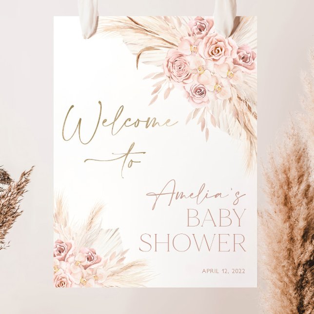 Pink Boho Baby Shower Welcome Sign, Boho Floral We Foam Board (Creator Uploaded)