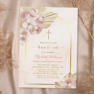 Pink Boho Baptism Invitation