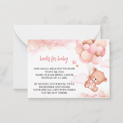 Pink Boho Bear Baby Shower Books for Baby Card