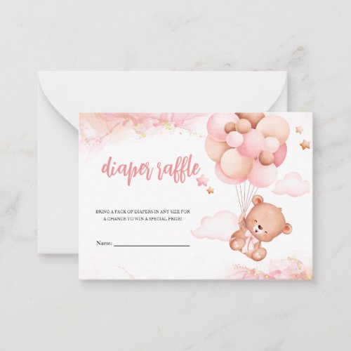 Pink Boho Bear Baby Shower Diaper Raffle Card