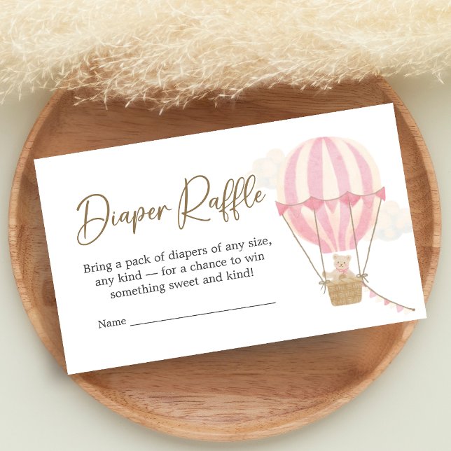 Pink Boho Bear Baby Shower Diaper Raffle Enclosure Card (Oh Baby Bear Baby Shower Diaper Raffle)