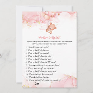 Pink Boho Bear Baby Shower Game Advice for Daddy Invitation