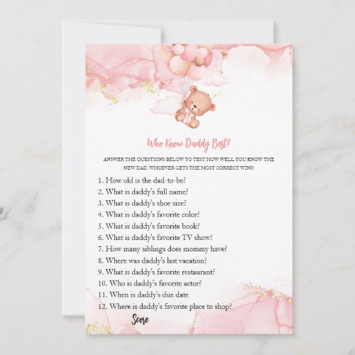 Pink Boho Bear Baby Shower Game Advice for Daddy Invitation