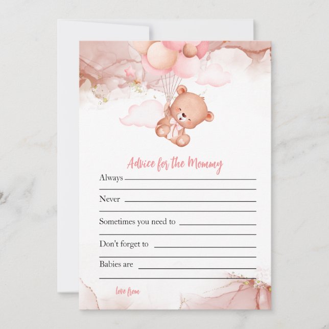 Pink Boho Bear Baby Shower Game Advice for Mommy Invitation (Front)