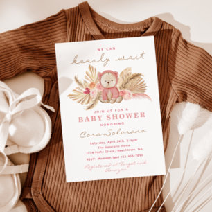 Pink Boho Bear Baby Shower Invitation Bearly