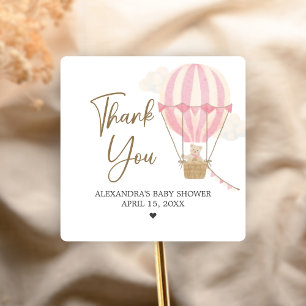 Pink Boho Bear Baby Shower Square Sticker