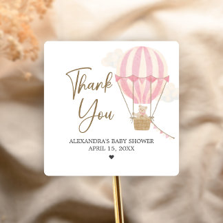 Pink Boho Bear Baby Shower  Square Sticker