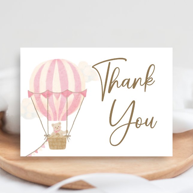 Pink Boho Bear Baby Shower  Thank You Card (Oh Baby Bear Baby Shower Thank You Card)