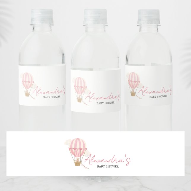 Pink Boho Bear Baby Shower  Water Bottle Label (Oh Baby Bear Baby Shower Water Bottle Label)