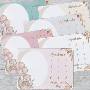 Pink Boho Bear Moon Baby Blanket